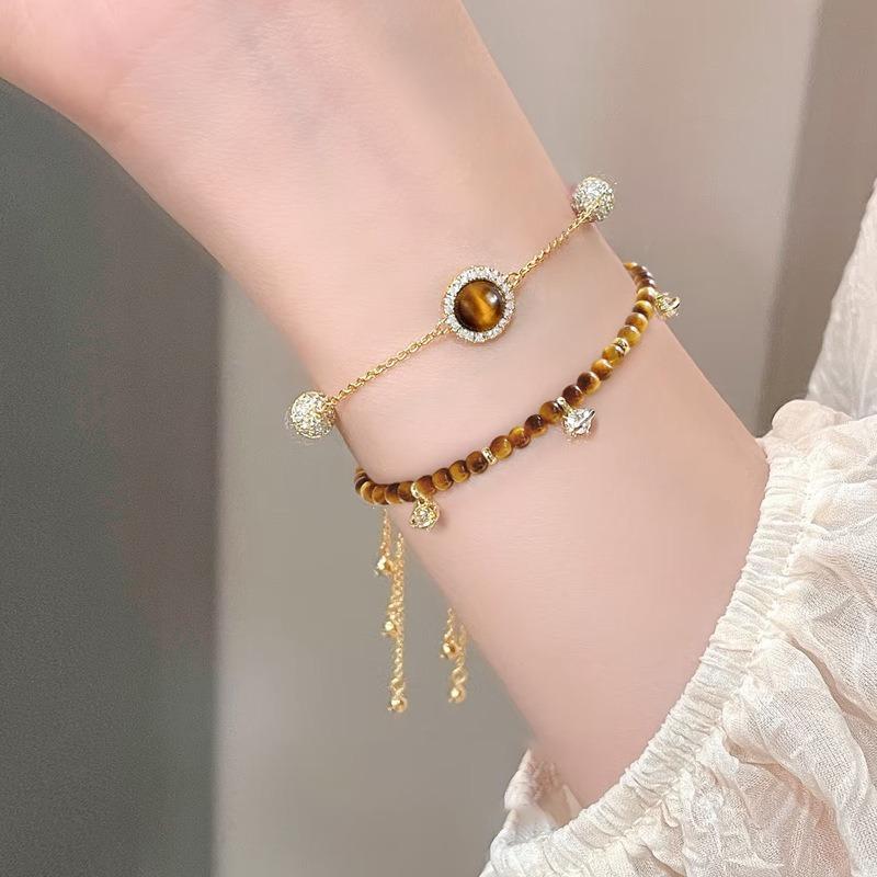 Vintage Maillard Transfer Beads, Natural Tiger's Eye Stone Bracelet, Light Luxury High-end Bracelet, Niche Design Jewelry Women