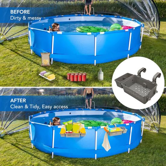 Poolside Storage Baskets with Cup Holders Large Capacity Universal Easy To Install Above Ground Pool Accessories Storage Organizer