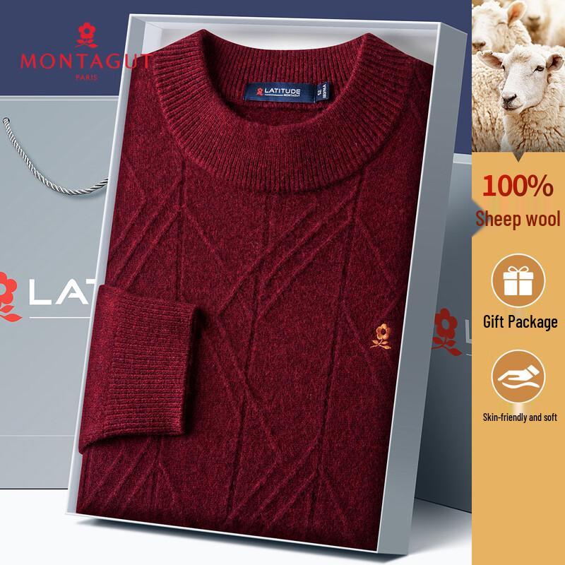 

MONTAGUT Men s 100% Wool Jacquard Embroidered Thermal Long-Sleeve Sweater (Gift Box) 2XL