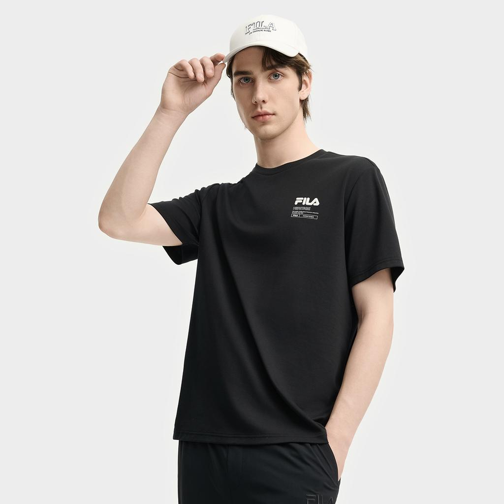 Fila Heritage Fashion Personality Trend Classic Casual Versatile Round Neck Printed Short Sleeve T-Shirt Men T-Shirt Black F11M538121FBK