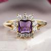 Huitan Elegant Noble Women Gold Color Ring Inlaid Charming Purple CZ Trendy Party Accessories Wedding Luxury Lady Zircon Gift