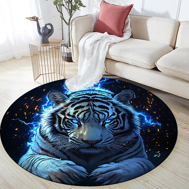 Electric Tiger Round Area Rug,Carpet Rug for Living Room Bedroom Sofa Playroom Decor,Non-slip Floor Mat