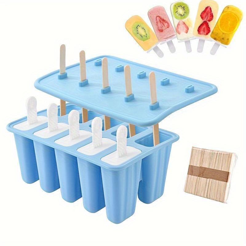 50 Stück Eisstiele enthalten Premium BPA-freies Silikon Eisformen Set 10 Stück Großes Fassungsvermögen Eis am Stiel Maker Set für selbstgemachtes Eis