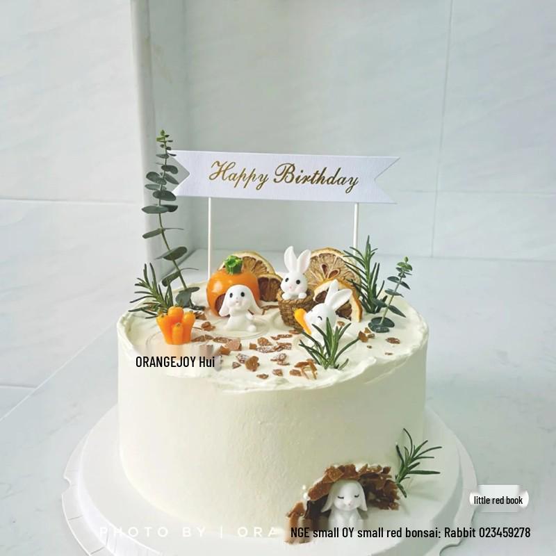 Pastoral Rabbit & Carrot Mini Basket Cake Topper Set