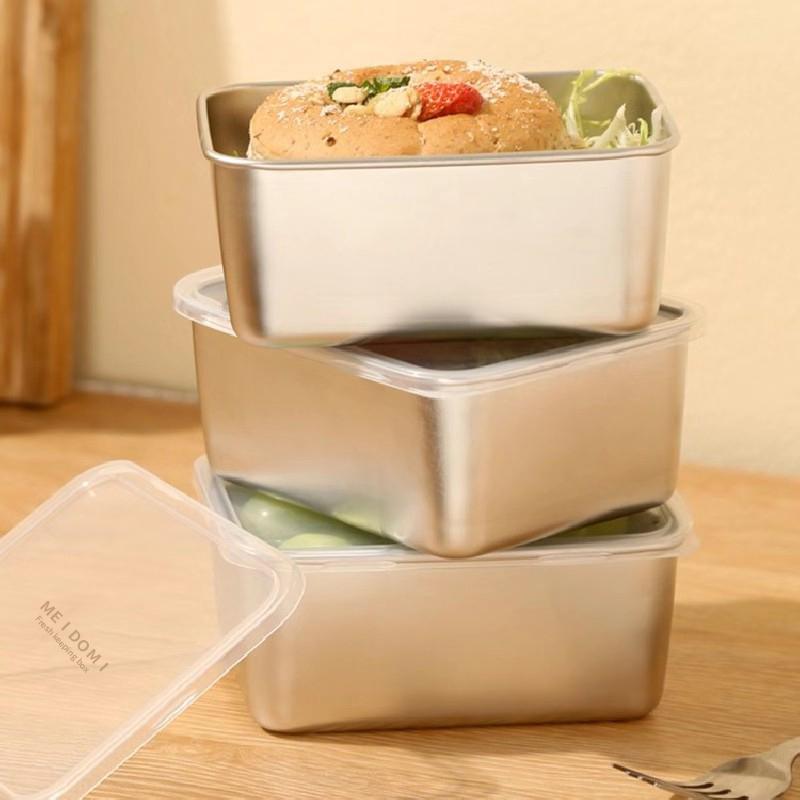 Stainless Steel  Fresh-keeping Storage Lunch Box Square Small Food Repackaging Box Dish Basin Outdoor Picnic Box