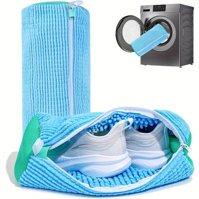 Durable Shoe Washing Machine Bag for All Shoe Types - Chenille Lining & Nylon Zipper, Oval Protective Laundry Bag for Sneakers, Casual Shoes