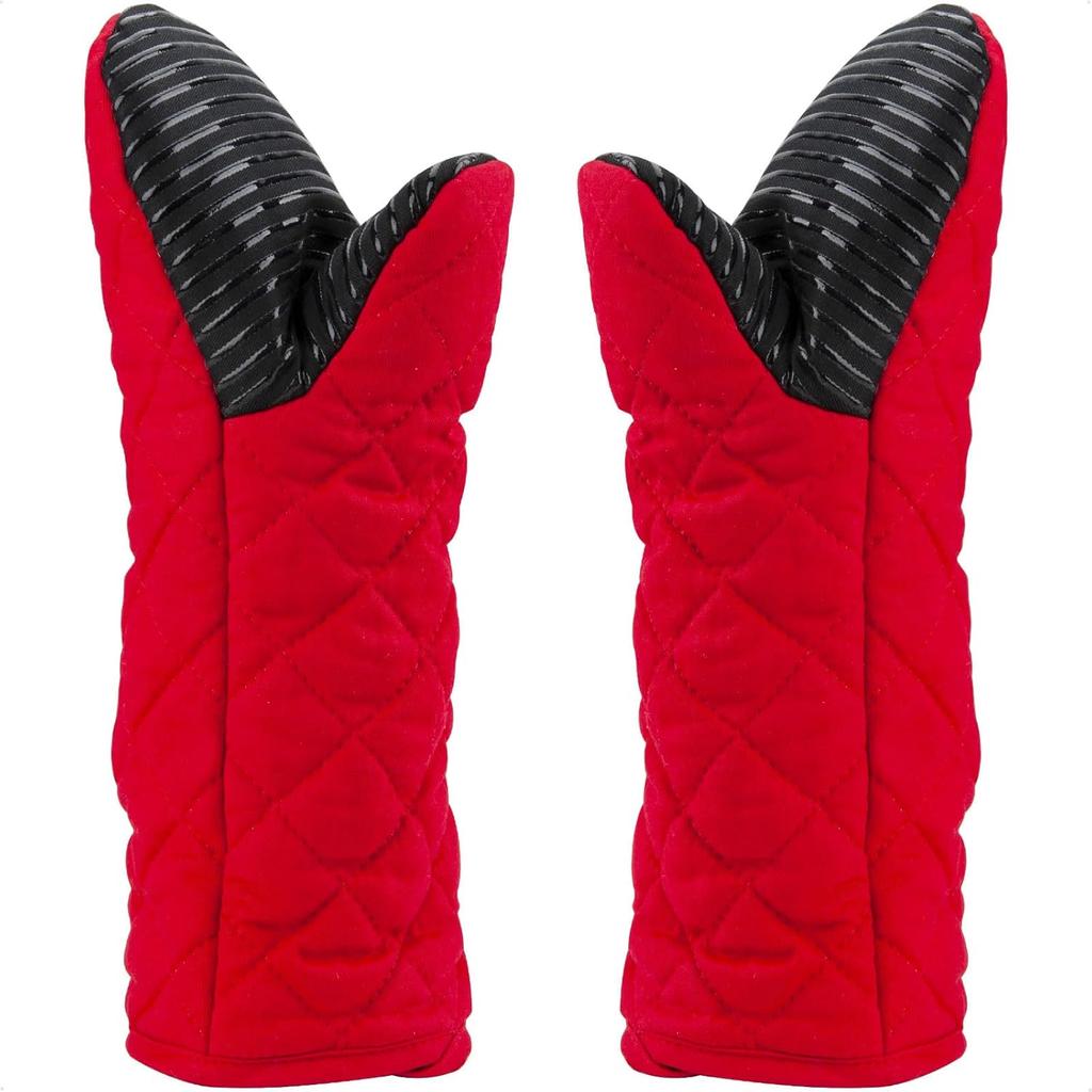 Puppet Oven Mitts Red Cotton Silicone Non-Slip Long Sleeve Arm Soft,Oven Gloves for Women Mum Hot 500℉ Heat Resistant Hand Safe Microwave Home