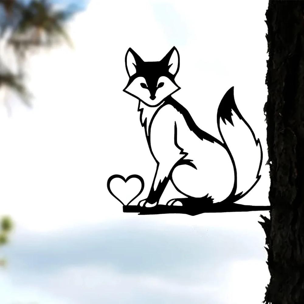 1pc Iron Silhouette Little Fox Trunk Stake Garden Fence Ornament, Elegant Artwork for Home & Garden Party Decor Stylish Wall Art