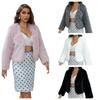 Womens Winter Faux Fur Coat Short Style V-Neck Slim Fit Elegant Lady Outerwear Gray White Black Pink