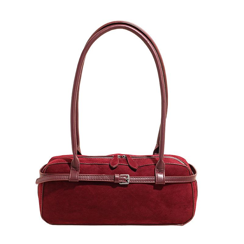 Yuezi Frosted Leather Baguette Bag: 2025 Autumn/Winter Boston Shoulder & Underarm Handbag