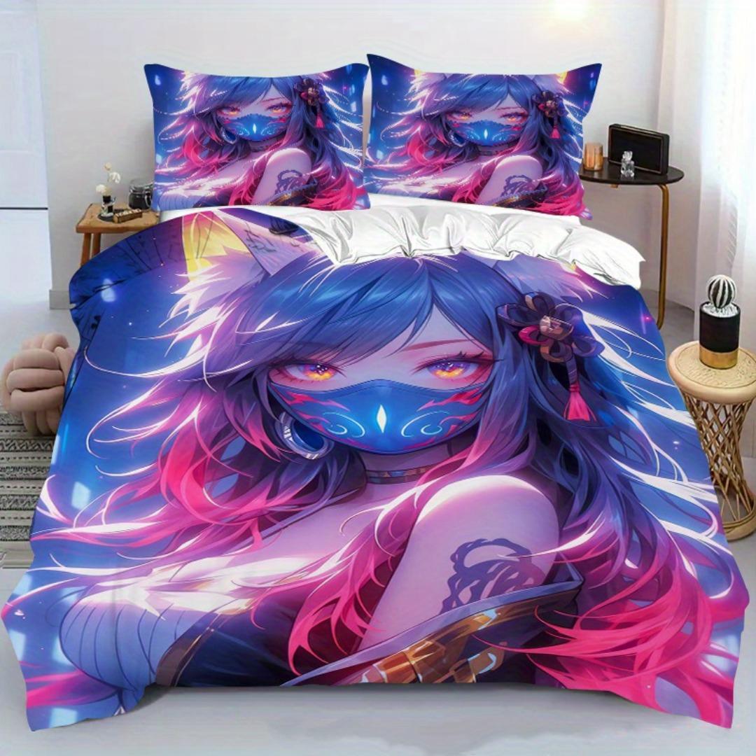 

2/3 Piece Set Quilt Cover Set with 2D Fox Ear Girl Anime Print Pattern Quilt Cover Set Includes Quilt Cover And Pillowcase US Twin(172x218cm)