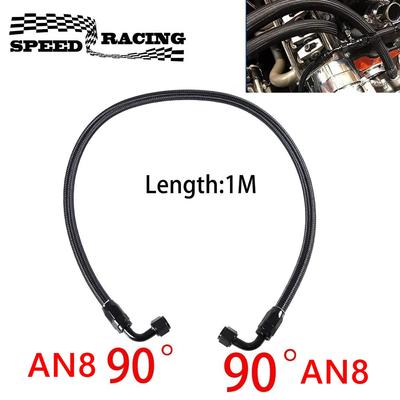 1M AN8 8AN Black Braided Oil Fuel Fittings Hose End 90+90 Degree Oil Adaptor Kit Oil Fuel Hose Line