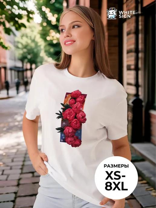 Bright  Peonies  oversized summer T-shirt S