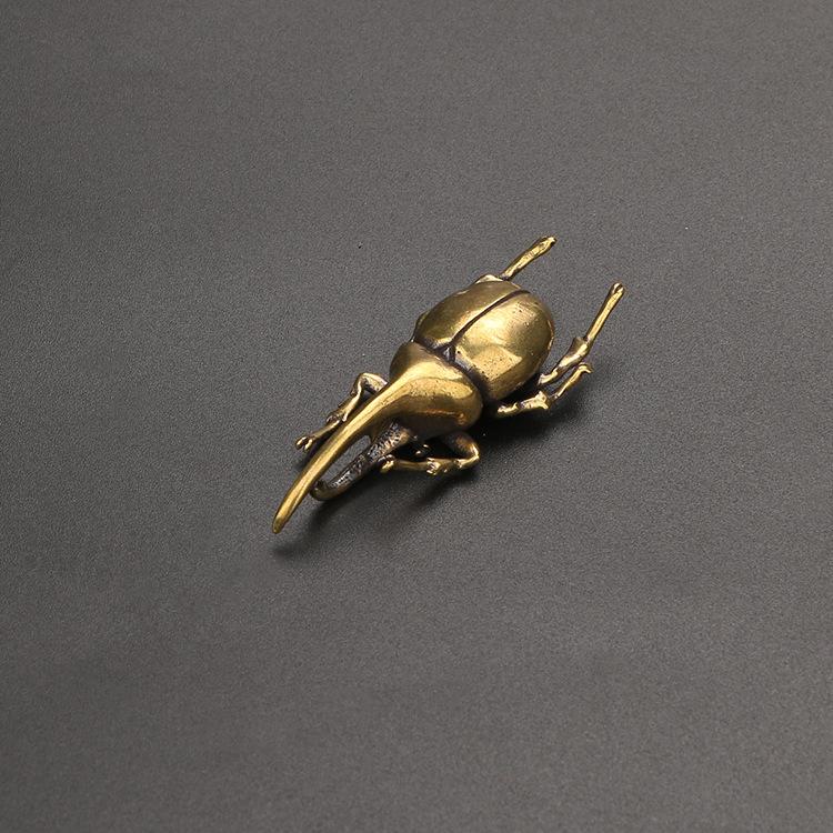Solid Brass Simulation Insect Small Sculpture Creative Japanese Rhinoceros Beetle Insect Animal Ornament Home Decor Crafts
