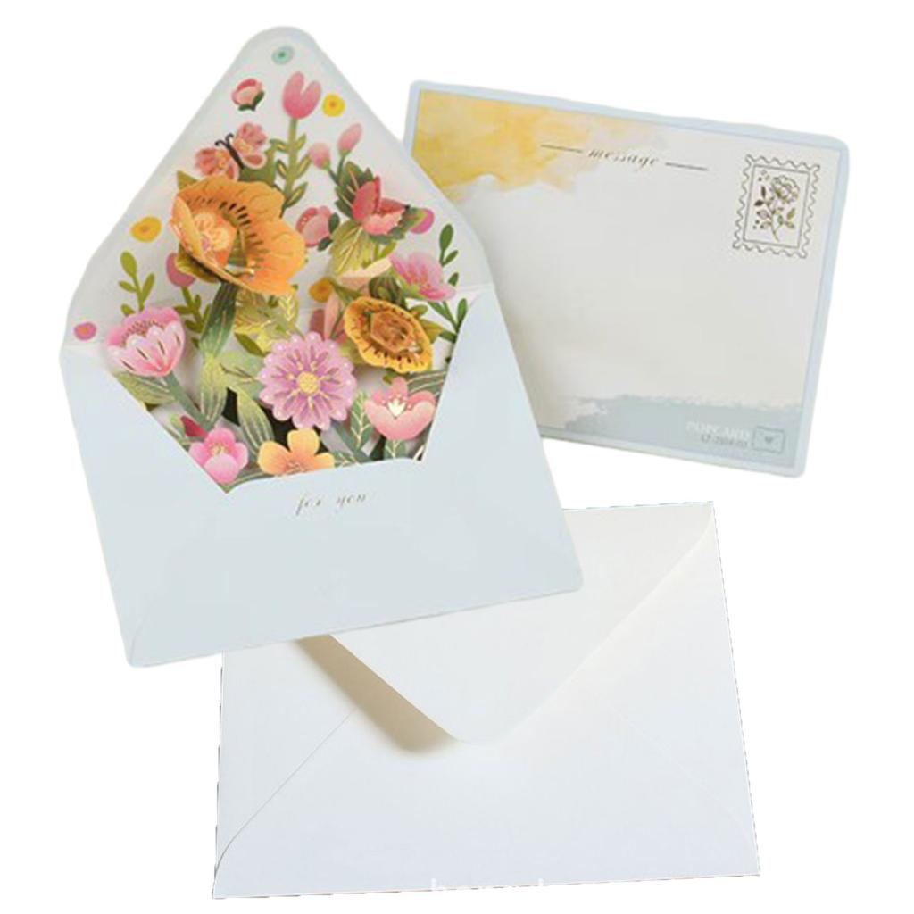 3D Flower Greeting Card Unique and Exquisite Design for Birthday Thank You Christmas New Year with Envelope Message Card