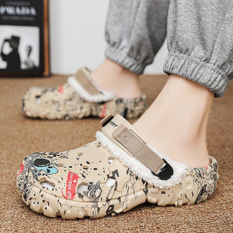 Módní unisexové zimní pánské pantofle pro dospělé, klasické podšité dřeváky, voděodolné kuchařské boty, sametové pantofle pro páry, ležérní teplé boty