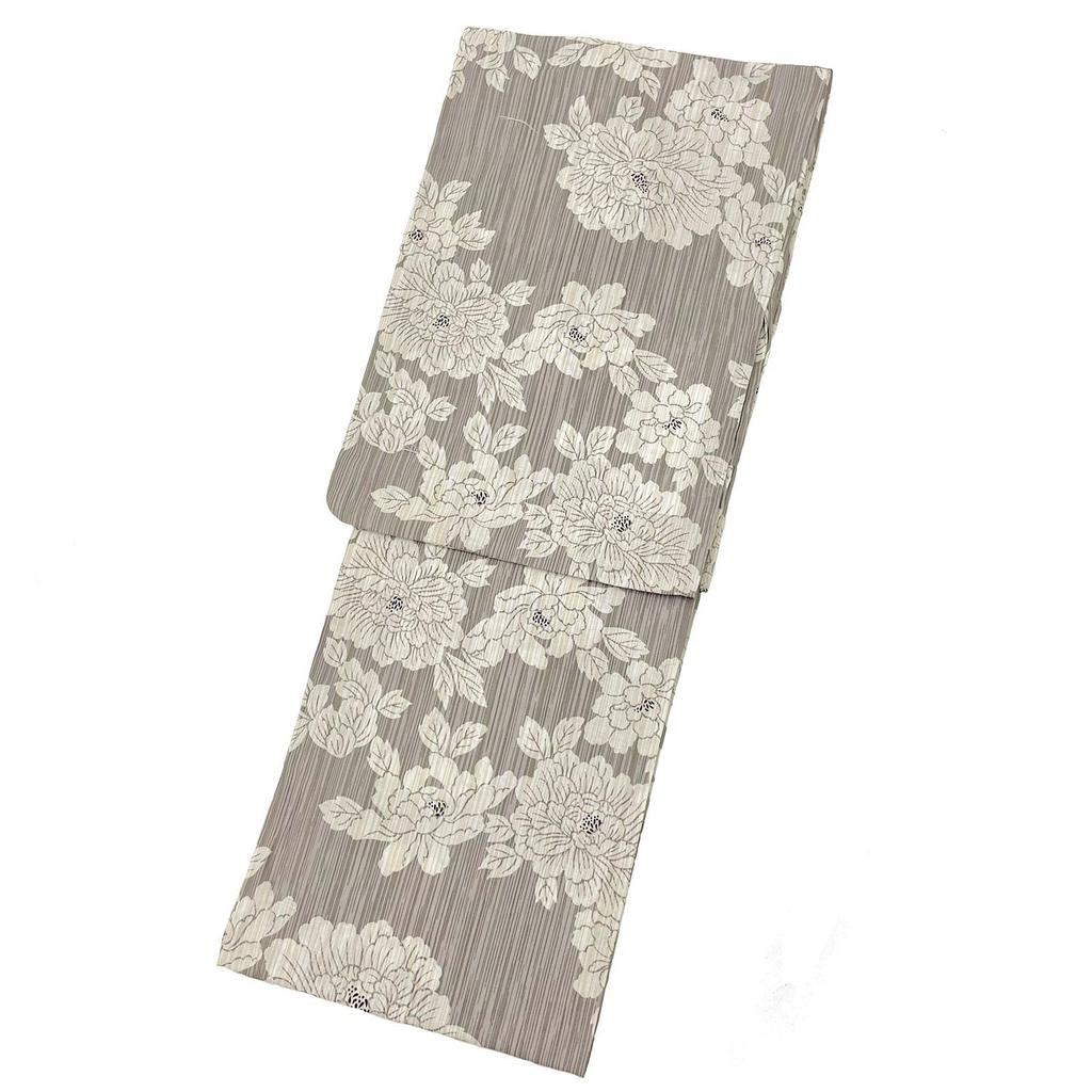 Fuuka Yukata Set Adult One Size Fits Peony with Obi Women's (2 Pieces), Size, Most, (Beige/White) Pre-tied (White)