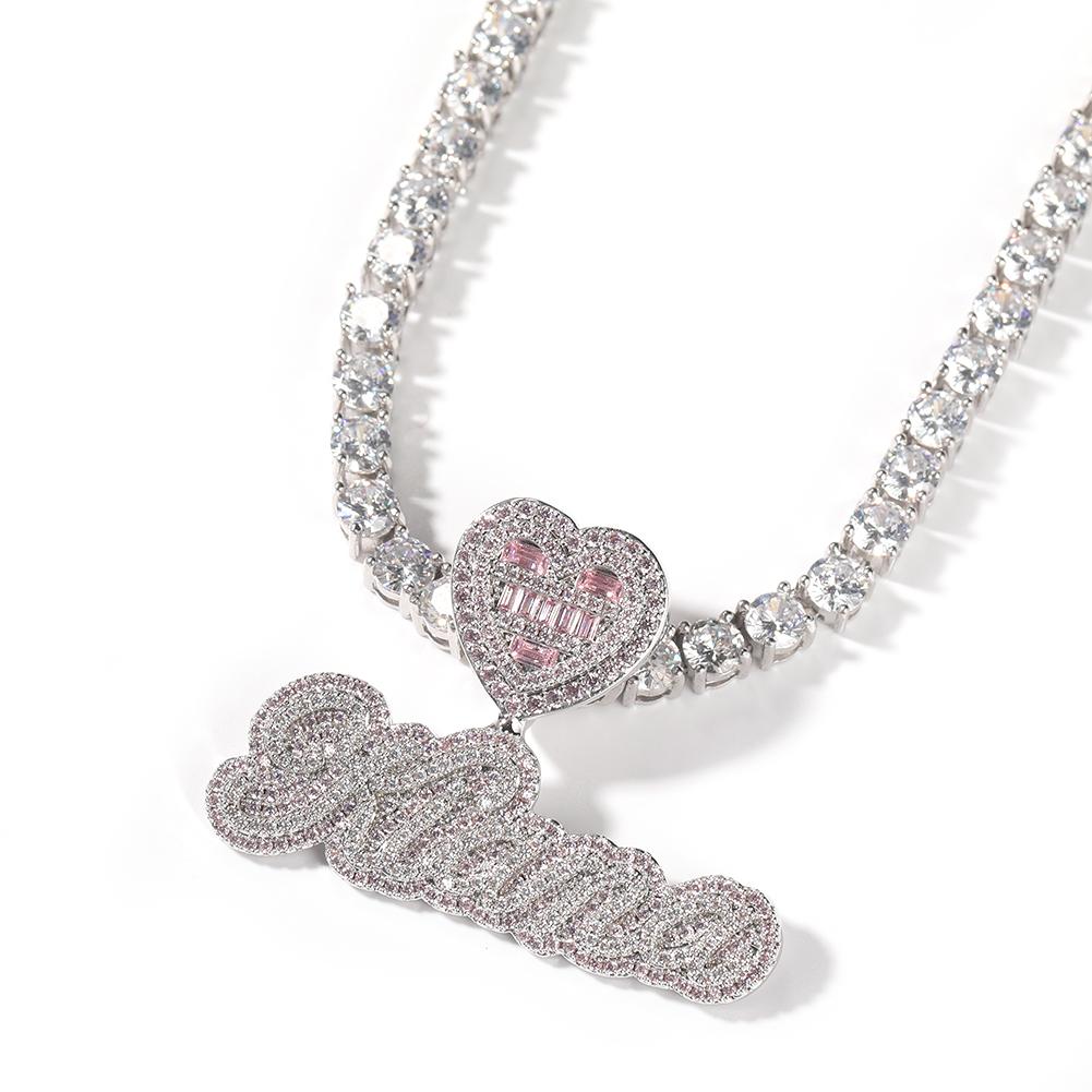 THE BLING KING Custom Bubble Letter With Baguettecz Heart Bail Iced Out Green Pink Cubic Zirconia Pendant Chain Hiphop Jewelry