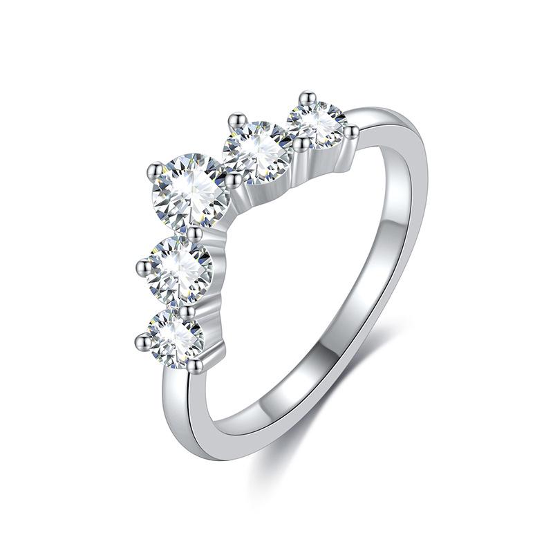 TikTok Live Stackable Half Circle Moissanite V-Shape S925 Silver Ring