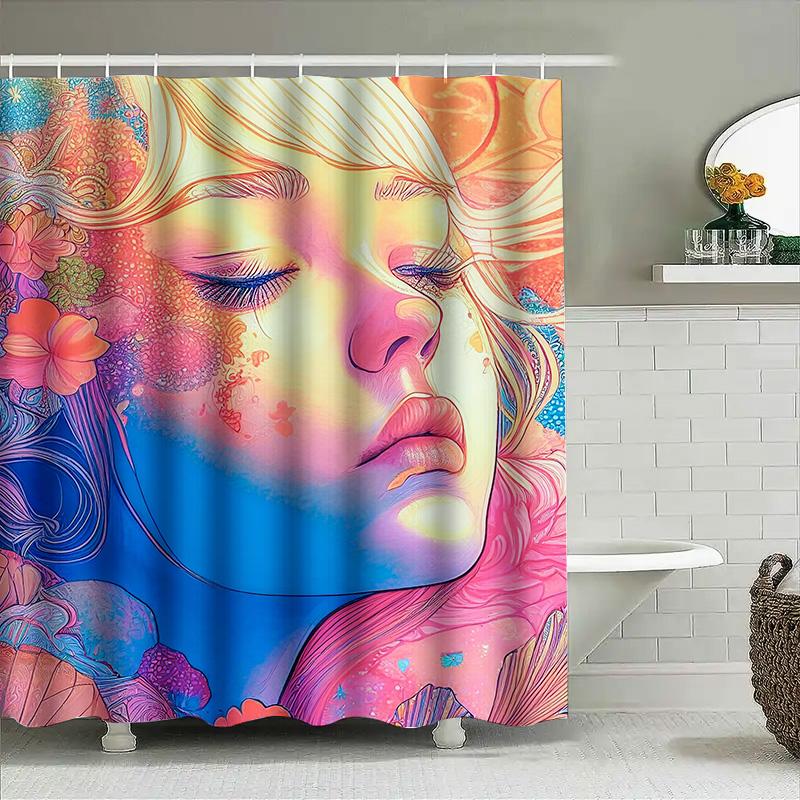 Colorful Shower Curtain Floral Print For Bathroom Decor Modern Artistic Design Easy To Clean Fabric Material