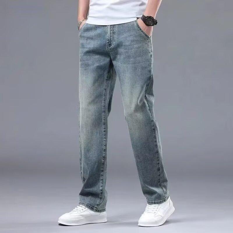 Summer thin jeans men's loose American trendy brand ruffian handsome straight versatile elastic casual trousers