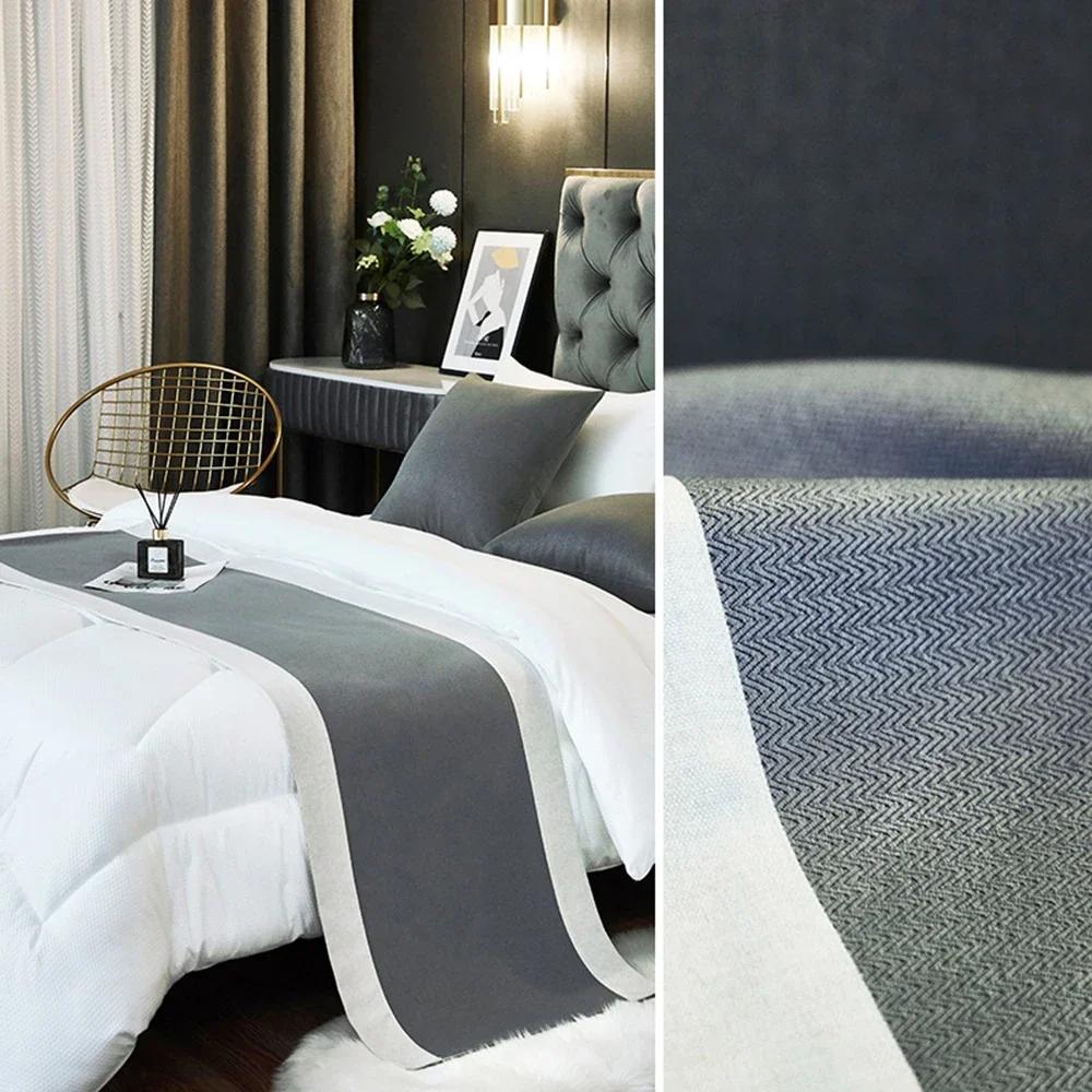 Nordic Cotton Linen Bed Runner Luxury Printing Embroidery Bed Flag Throw for Hotel Home Wedding Bedding Decor Bed Tail Towel