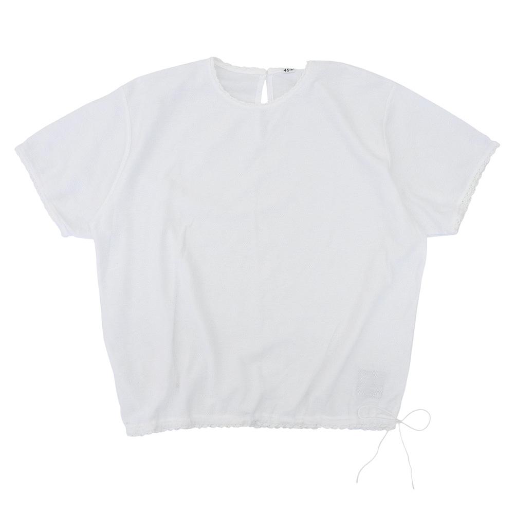 45R Women's White Pique Lace Shirt, Short Sleeve Cotton Polo Shirt, 50371931 tops ― whiteUsed