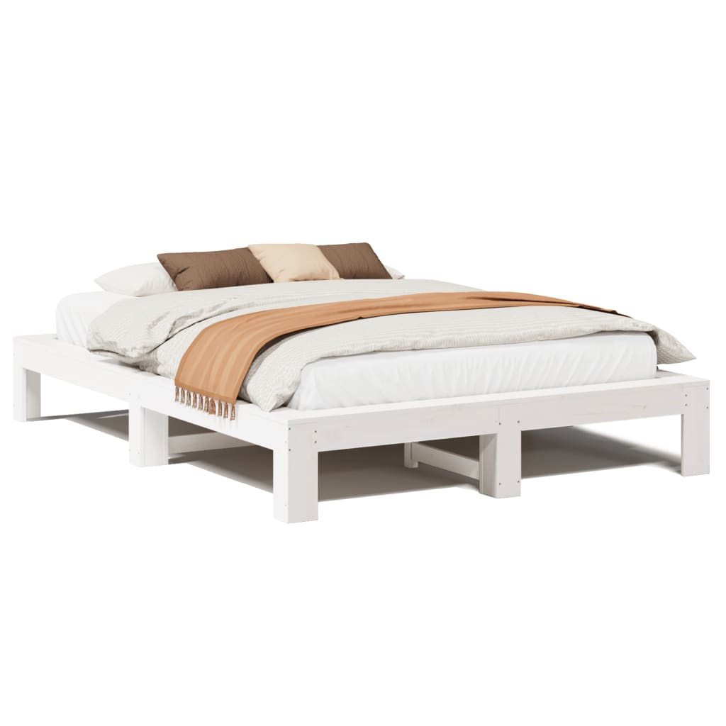 Vidaxl Bed Frame Without Mattress, White, 140X200 Cm, Solid Pine Wood