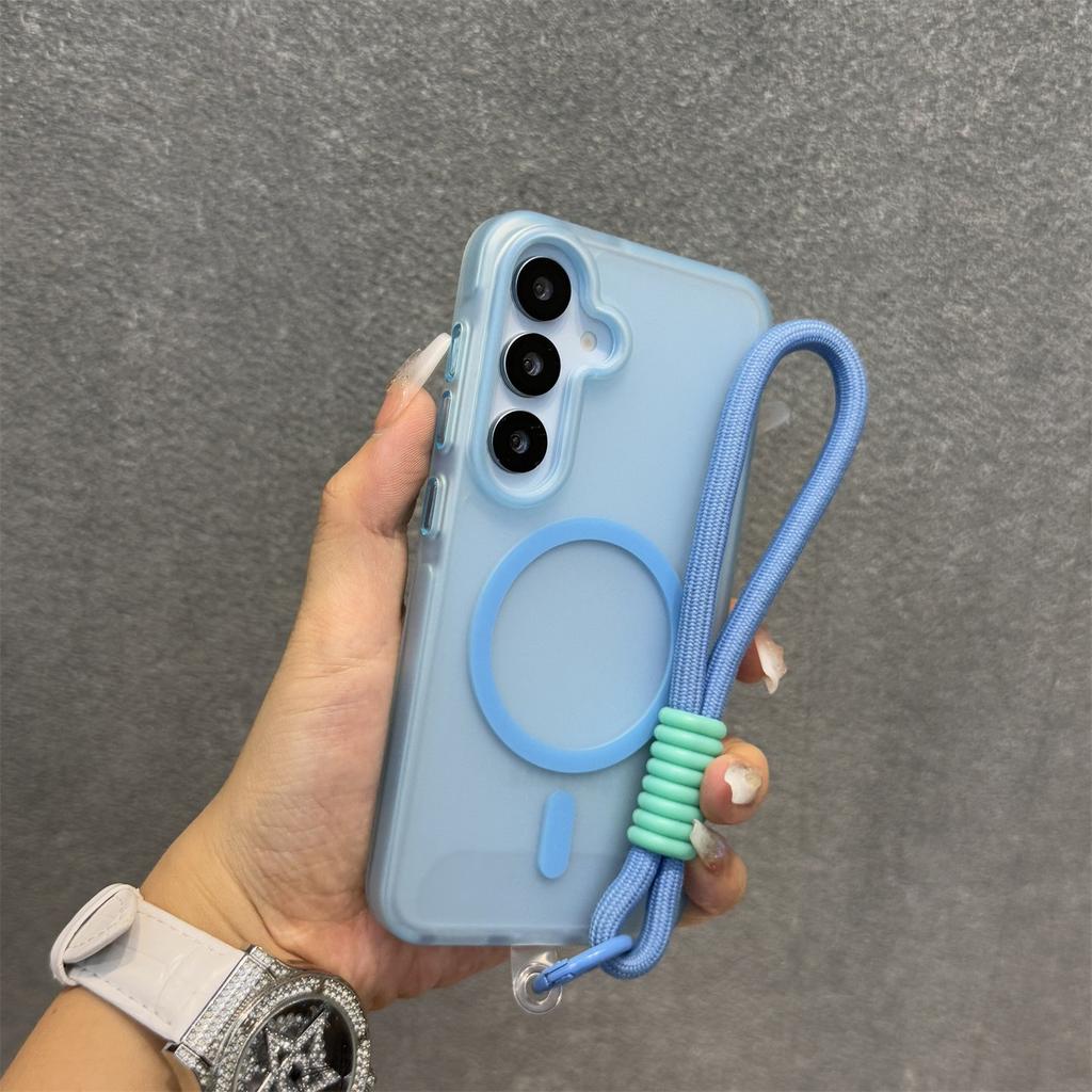Magnetic Lanyard Matte Case for Samsung Galaxy S26 Ultra S25 Edge S24 Plus A26 A36 A15 A16 Hand Wrist Strap Frosted Cover