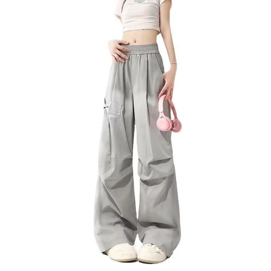 Design Butterfly Bow Gray Workwear Casual Pants Women Summer New Style High Waist Loose Wide Leg Pants Women