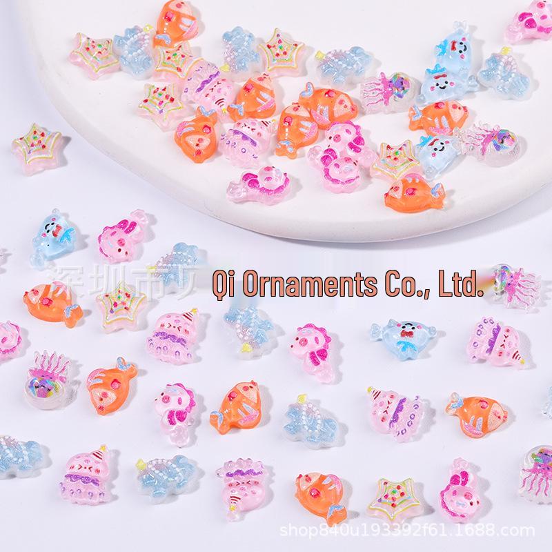 Influencer Style Ocean Creature Nail & Phone Art Accessories - Wear-On Nails, Earrings, and Decorations