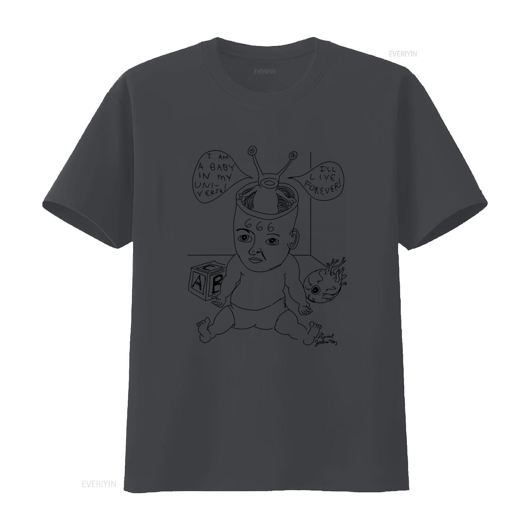 

Daniell Johnston Baby Alien T Shirt Hi How Are You Print for vintage Washed graphic Casual Comfortable Unisex Versatile 4XL