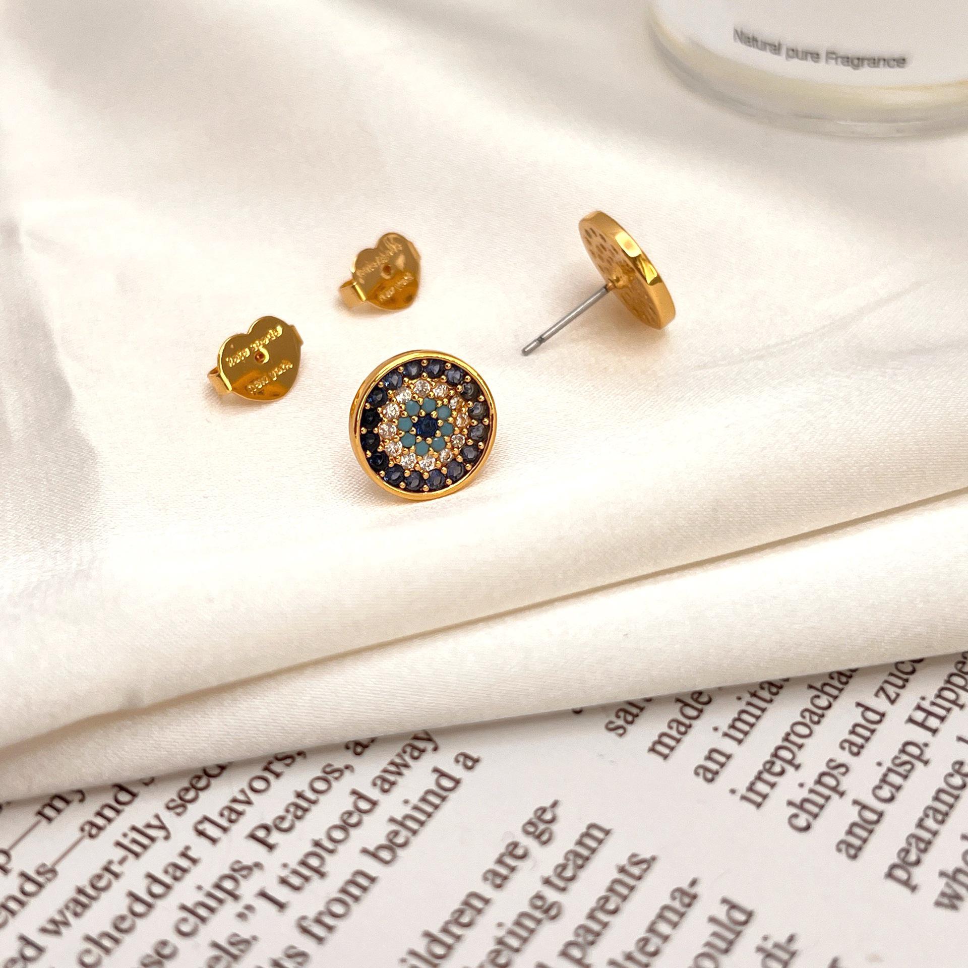 

European & American Full Diamond Zircon Evil Eye Necklace & Retro Stud Earrings - Luxury Niche Design