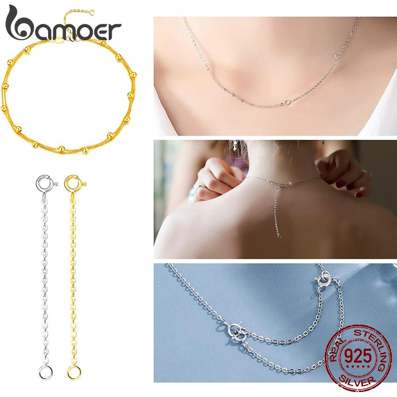 Bamoer 18K Gold Plated 925 Sterling Silver Extended Chains with Lobster Clasp Adjusable for Necklace Extender DIY Jewelry Making