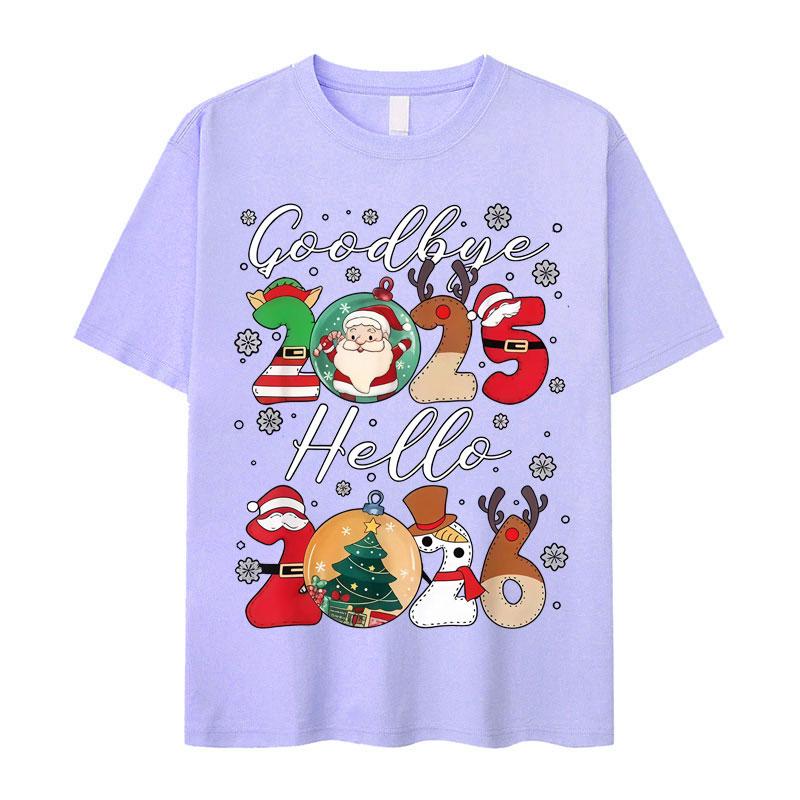 2025 Hello 2026 Tees Happy New Years Christmas Gift Trendy Unisex Cotton TShirts Festive Party Celebration Crewneck Loose Tops