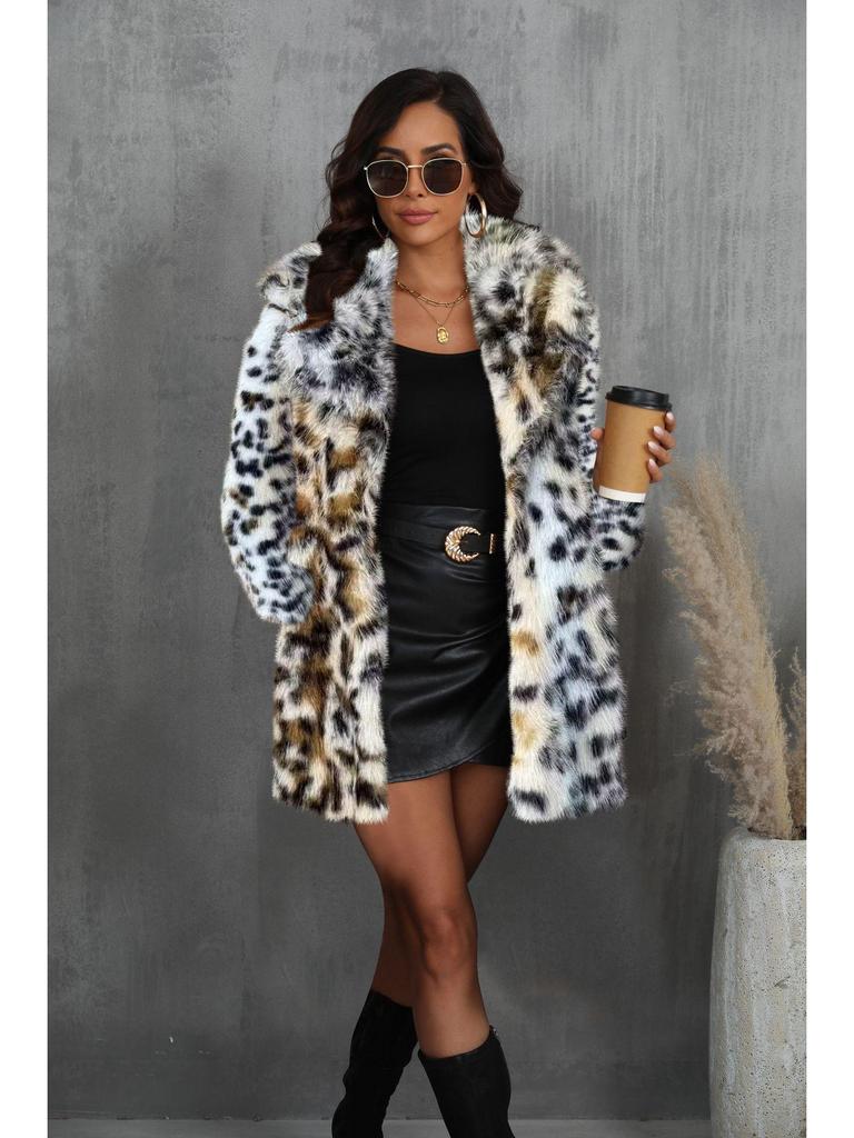2024 European & American Women's Autumn/Winter Faux Fur Collar Coat