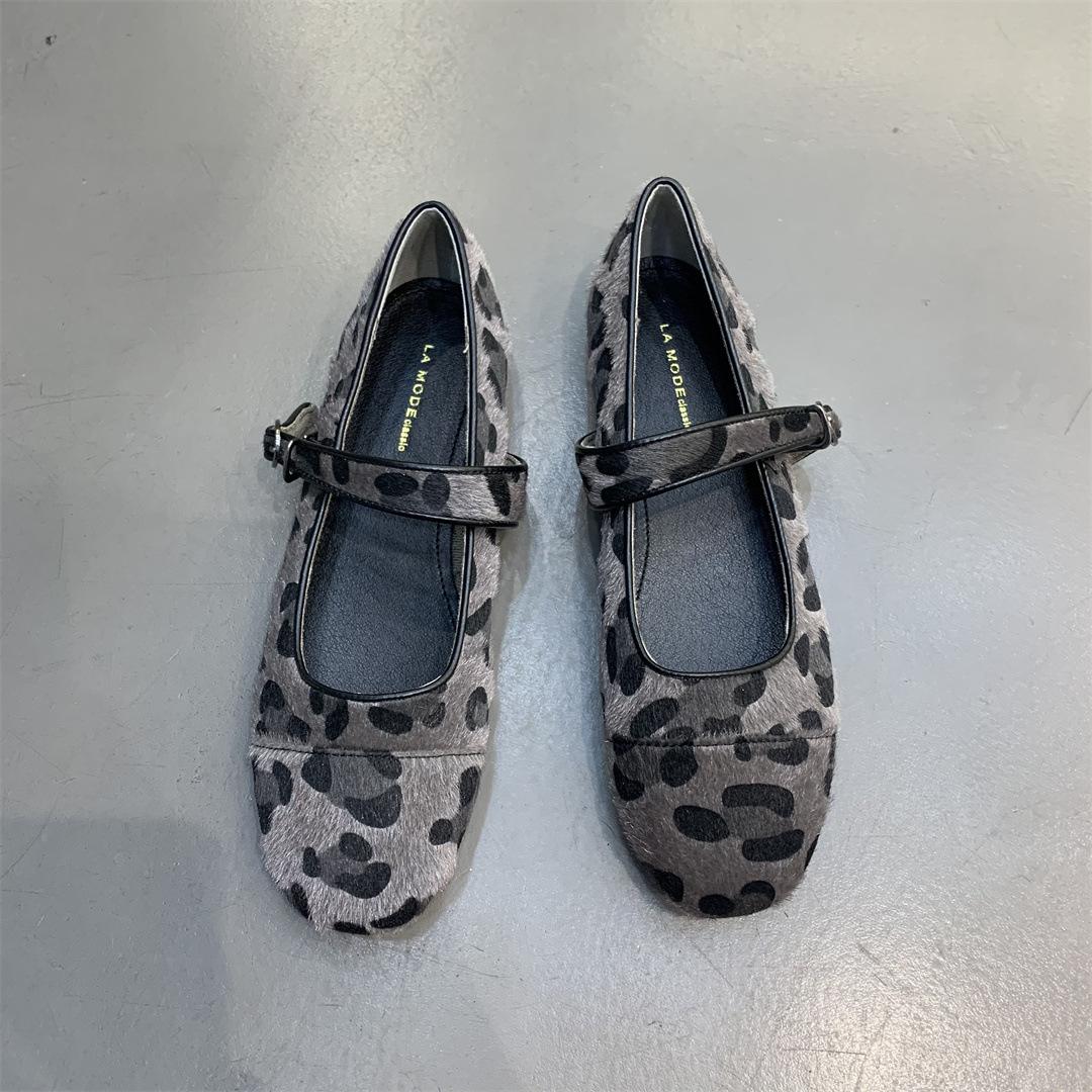 

Leopard Print Mary Janes Shoes Women Short Plush Round Toe Casual Ballet Flats Shoes Spring Autumn Elegant Comfortable Loafers 35 серый