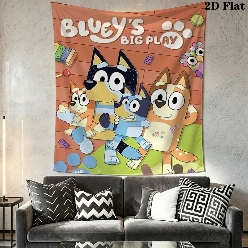 Bluey Wall Hanging Printed Fabric Blanket Decorative Tapestries for Bedroom Living Room Home Decor