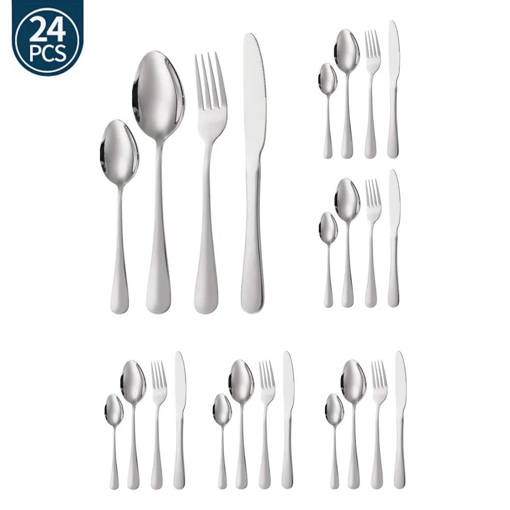 24Pcs Black Gold Western Dinnerware Set Stainless Steel Cutlery Set Fork Knife Spoon Tableware Set Flatware Set Silverware Set