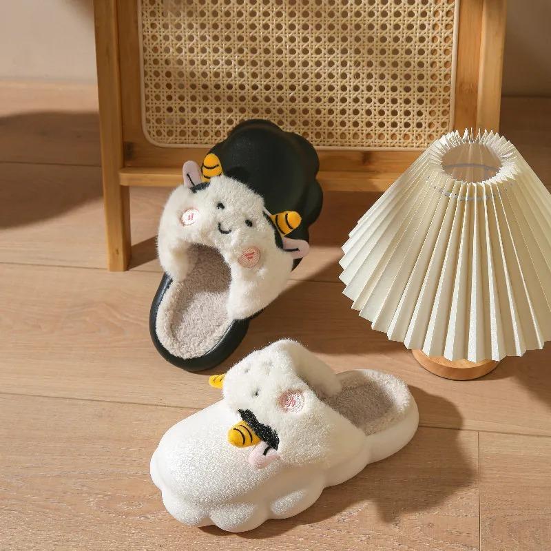 Fashion Casual Fluffy Slippers Women Home Flats Sheep Cartoon Cute Designer Shoes Girls Fashion Winter Platform Slippers House Big Size