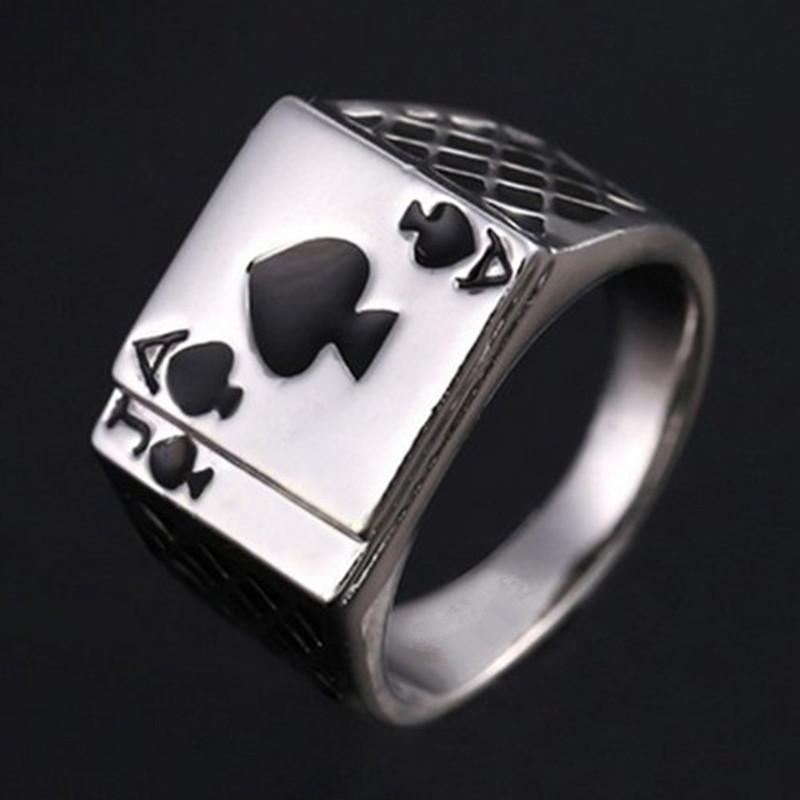 Retro Flush Poker Ring Herren Öl-Tropfen Pik-Ass Gambler's Zeigefinger