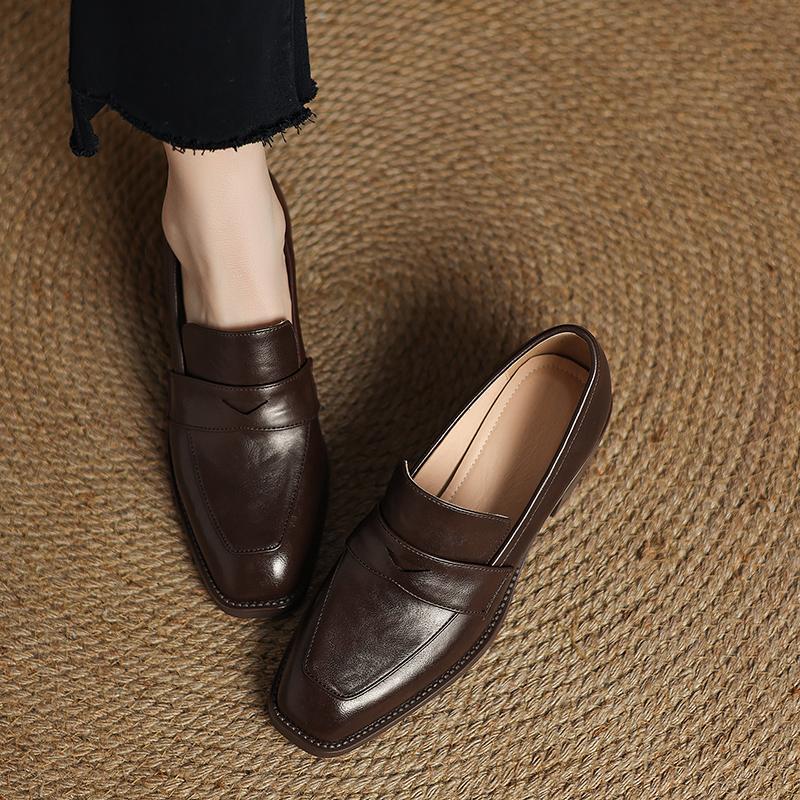 Fashion 2025 New Spring Genuine Leather Women Shoes Round Toe Women Pumps Brogue Designs Shoes for Women High Heel Loafers Ladies Shoes
