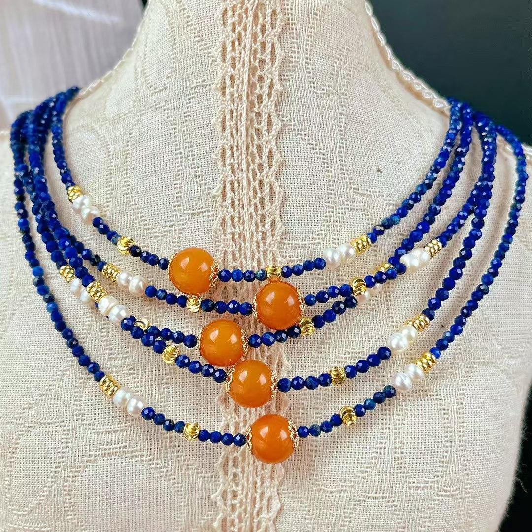 

Vintage High Quality Natural Full Honey Old Beeswax Collarbone Chain Necklace