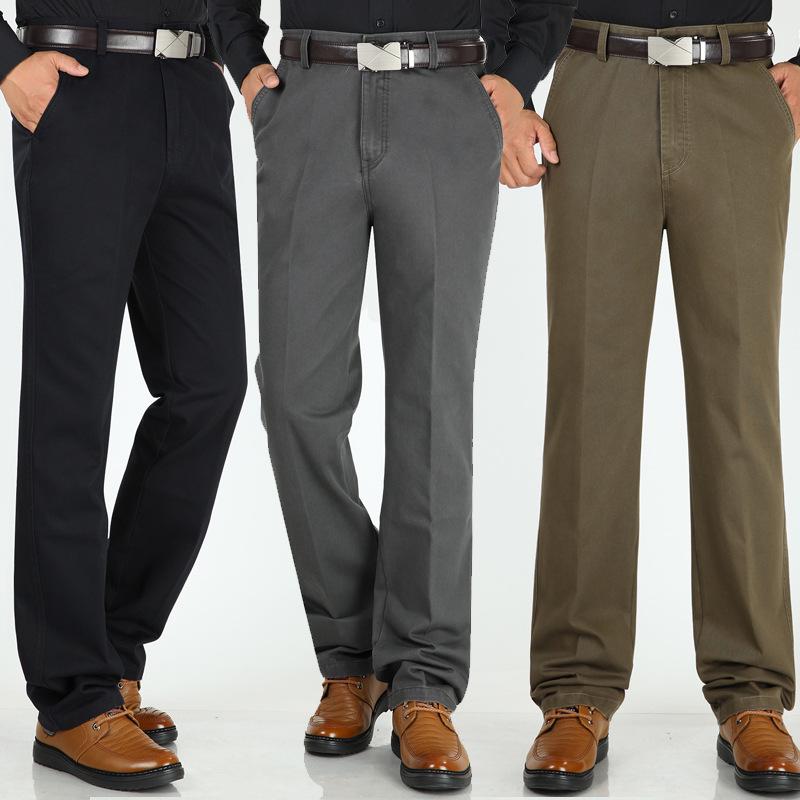Men's Thick Cotton Casual High-Waisted Straight-Leg Pants for Autumn and Winter