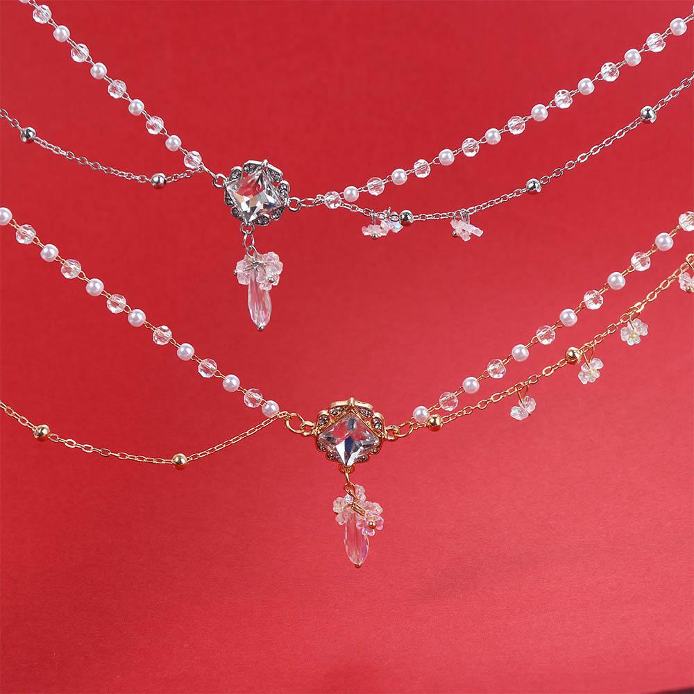 Flower Chinese Style Eyebrows Pendant Hair Accessories Crystal Head Chain New Year Side Clip
