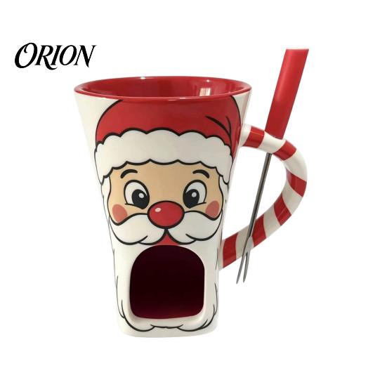 Winter Party Dessert Serving Dish Christmas Chocolate Fondue Mug with Tea Light Warmer & Forks, 155ml Ceramic Melting Gift for Lovers Pot Cheese