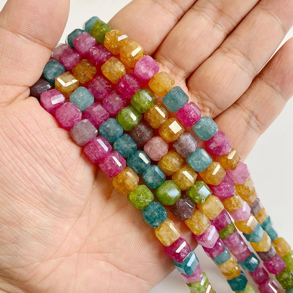 7-8MM Faceted Square Shape Chalcedony Natural Stone Loose Cube Spacer Beads for Jewelry Making Diy Bracelet Accessories