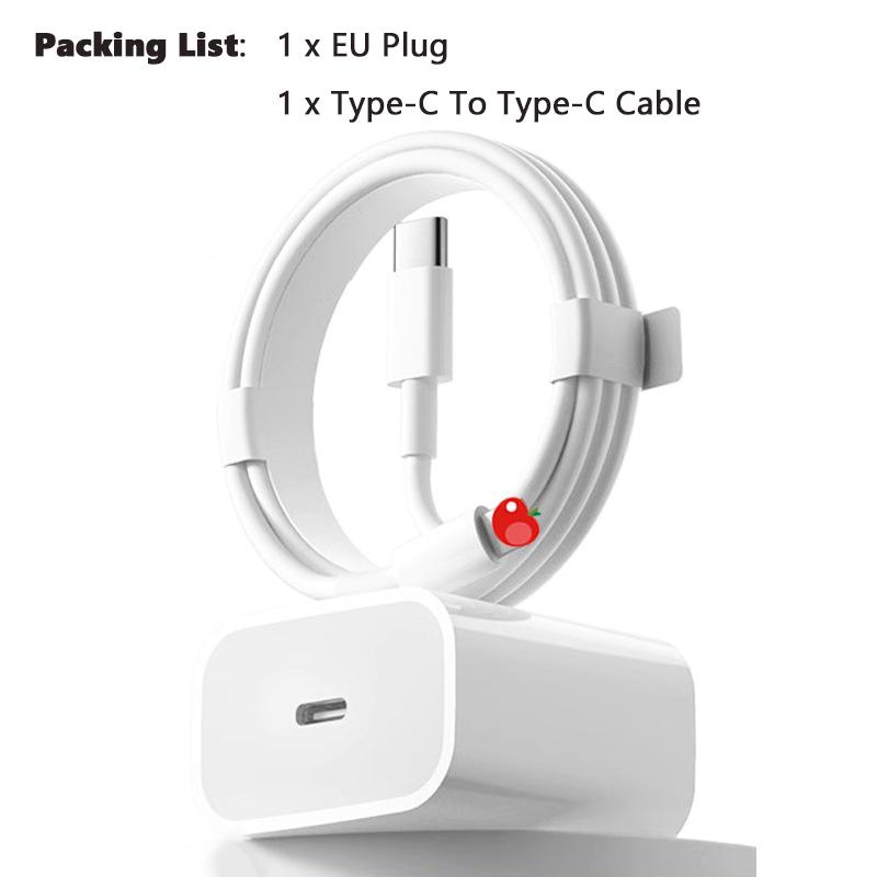 

VAORLO Зарядний набір PD 20W Fast Charger Type-C to Type-C/IOS Charger+Data Cabkle Super Charger For iphone 13 13pro 14 14Pro 15 15Pro EU Charger+Type-C Output білий