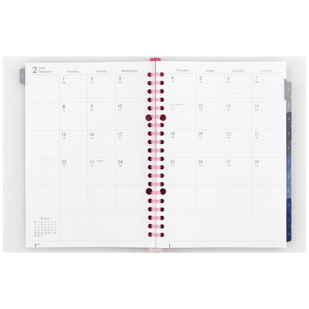 Maruman 2026 Notebook Starts January 2026 Planner, Diary, Monthly, 20-Hole, A5, Pink, FD42-26-08,
