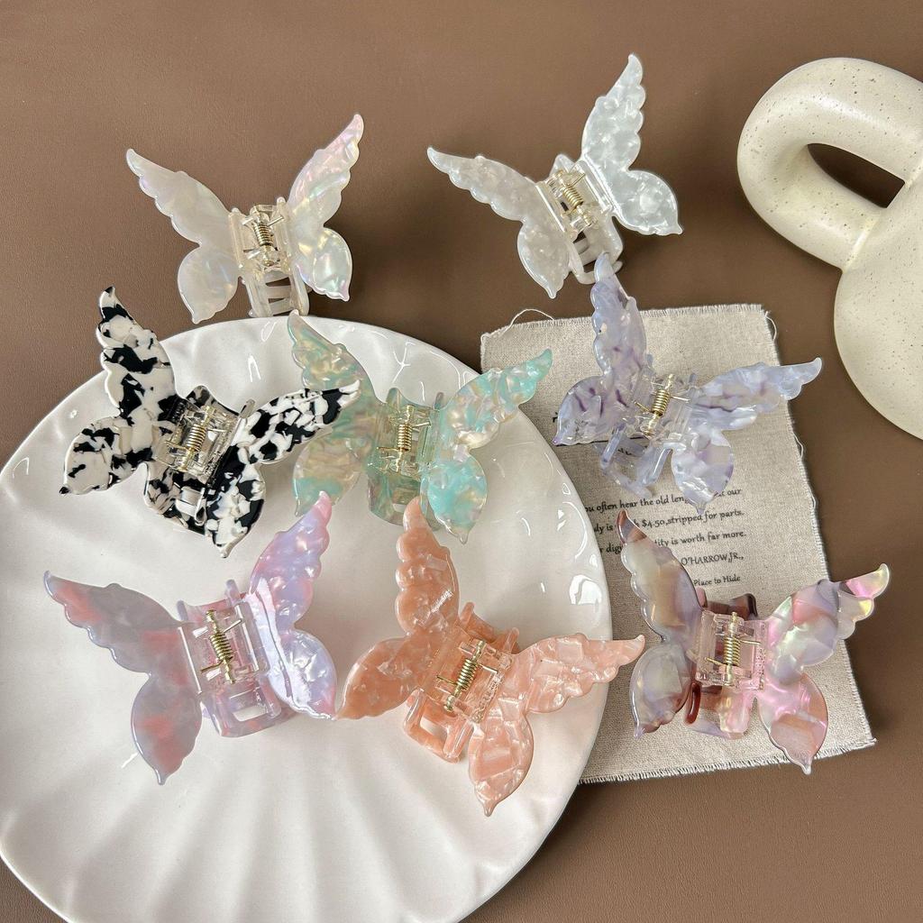 Iridescent 3D Butterfly Claw Clip for Half Updo – Sweet Girl Korean Style Acetate Hair Accessory